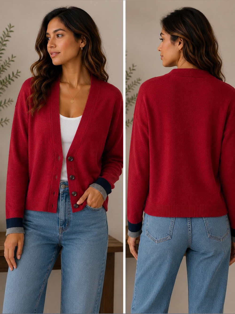 BRORA 100% Cashmere Red Cropped Cardigan Sweater UK 8-10 US 4-6